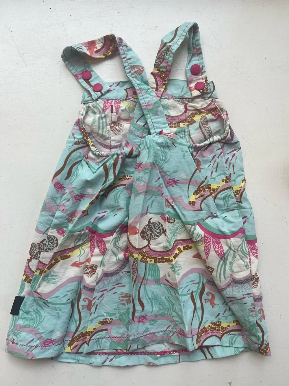 Patagonia Aqua & Pink Floral Seashell Pinafore Dress Baggies - Picture 3 of 6